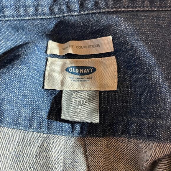 Old Navy Shirt Mens Size 3XL Blue Denim Slim Fit Button Up Short Sleeves Casual - Picture 5 of 8